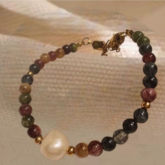 New ANTHRO 18k Gold, Tourmaline, Pearl, Gemstone Bracelet - Picture 1 of 10